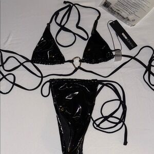 Fashion Nova Glossy Black Bikini Set